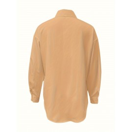 [Casual Button-Up Shirt] Relaxed Fit Women's Casual Long Sleeve Button-Up Shirt | Solid Color, 3/4 Sleeve Design with Chest Pocket, Versatile All-Season Top for Casual Attire