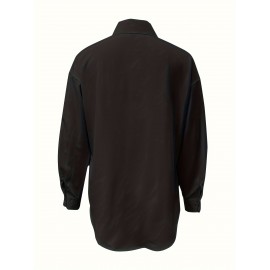 [Casual Button-Up Shirt] Relaxed Fit Women's Casual Long Sleeve Button-Up Shirt | Solid Color, 3/4 Sleeve Design with Chest Pocket, Versatile All-Season Top for Casual Attire