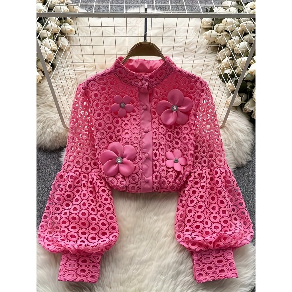 Women's French-Style Sleeve French Collar Blouse - Solid Color Long Sleeve Shirt, Stand Collar/Chowie Collar Top, Machine Washable Elegant Office & Casual Wear, Versatile All-Season French Style Buttonless for all-applied-departments