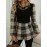[Elegant Plaid Shirt] Elegant Geometric Plaid Print Button-Up Shirt for Adults - Autumn Casual & Formal Wear with Classic Collar, Machine Washable, Black & Beige Contrast