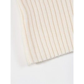 [White Sweater] Soft Acrylic Elegant White Sweater | Round Neck Pullover, Fitted Waist Belt, Ribbed Texture, Golden-Tone Buttons, Fall Winter Women's Chic Top for Casual or Formal Outfits