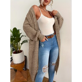 Fashionable Women's Fleece long coat, elegant Women's versatile cardigan, double pocket solid color long sleeved autumn and winter style