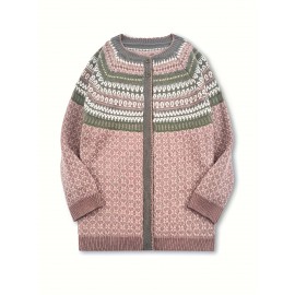 Winter Women's Sweater Elegant Coat Jacket Soft Multi-Color Jacquard Chunky Crochet Edge Beautiful Fashion Comfortable Casual Vintage Commuter Slim Fit Cardigan Gift ZLLZ