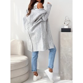 Women'S Light Gray Cardigan - Casual Loose-Fit Long Sleeve Hooded Sweater for Fall/Winter, Versatile Layering Piece with Button Details, Sweater Cardigan