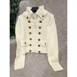 Multi-button decorated large zipper stand-up collar slim-fit cardigan