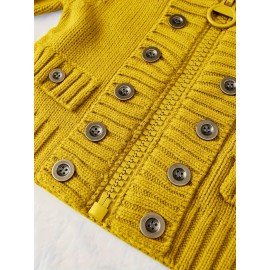Multi-button decorated large zipper stand-up collar slim-fit cardigan