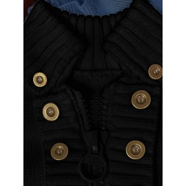 Multi-button decorated large zipper stand-up collar slim-fit cardigan