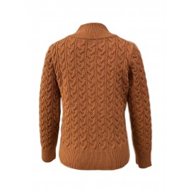 Women's Elegant Cable Sweater - Long Sleeve Pullover Sweater with Stand-Up Collar & Front Button Closure, Chic Fall Winter Sweater for Office, Party, Everyday Outfits - Women's Sweater Clothing, Office Wear, Classic Knitwear, Cozy Fabric, Working Professionals