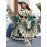 Women's Plus-Size Western Bohemian Cow Skull & Floral Print Jacket - Beige & Teal Cowboy Coat with Button Front, Long Sleeve Bomber for Country Concerts, Fall Winter Outfits - Machine Washable Outerwear