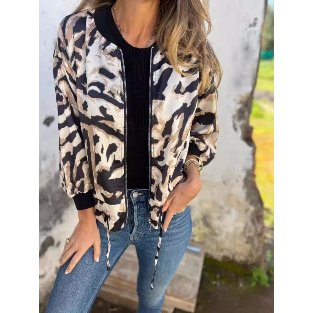 Plus-Size Women'S Zebra Print Casual Blazer Jacket - Full-Zip Front Closure, Black & White Striped Pattern, All-Season Versatile Outerwear, Relaxed Fit with Full-Length Zipper & Collar, Stylish & Comfortable for Everyday Semi-Formal Outfits, Plus Size Women Winter Coat, Women Winter Coat Plus Size, Coat For Women Winter Plus Size, Women Winter Coat, Blazer For Women Plus Size, Coat For Women Plus Size, Plus Size Women Clothes, Women Plus Size Clothes, Plus Size Women Coat