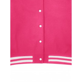 Women's Oversized Black & White Baseball Jacket with White Piping - Oversized Fit, Lettering & Number Design, Machine Washable Winter Warmth, Casual Sporty Outerwear with Baseball Collar & Full-Zip Closure, Black & White Color Block Jacket for Fall/Winter Layering (Casual to Formal Outfits) - Plus Size Available, Lettering & Number Patterns, Front Zipper Closure, Relaxed Fit for Women, Jacket For Women, Winter Coats For Women Plus Size, Plus Size Winter Coats For Women,