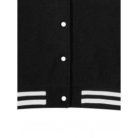 Women's Oversized Black & White Baseball Jacket with White Piping - Oversized Fit, Lettering & Number Design, Machine Washable Winter Warmth, Casual Sporty Outerwear with Baseball Collar & Full-Zip Closure, Black & White Color Block Jacket for Fall/Winter Layering (Casual to Formal Outfits) - Plus Size Available, Lettering & Number Patterns, Front Zipper Closure, Relaxed Fit for Women, Jacket For Women, Winter Coats For Women Plus Size, Plus Size Winter Coats For Women,