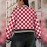 Women's & Unisex Retro Red White Checkered Baseball Jacket - Oversized Long Sleeve Gingham Top, Casual Streetwear Party Festival Outfit, Autumn Winter Warmth, Large Size Comfort Fit, Easy Care Hand Wash/Dry Clean (No Belt/Hardware), Seasonal Fashion, Vintage Aesthetic, Comfortable Fabric, Checkered Top, Fashion Enthusiasts