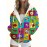Women's 80s 90s Retro Pop Art Hooded Jacket - Full-Zip H-Line Winter Coat with Lips, Music Notes & Cassette Tapes Print, 3D All-Over Retro Design, Machine Washable Casual Themed Party Outfit (Vibrant 80s/90s Style)