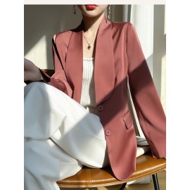 Plus Size - Women'S Luxury -Like Satin Loose-Fitting Suit Jacket - Thin Design Professional High-End Tailored Blazer, Solid Color Elegant Office & Formal Wear, Spring/Autumn Versatile Outerwear for Business, Weddings, Semi-Formal Events - Women'S Fa