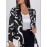 Plus Size, Women's Plus Size Abstract Line Art Blazer - & Notch Collar Jacket, H-Line Silhouette with Single-Breasted Button Closure, White & Black, for Office, Semi-Formal & Casual Attire - Elegant & Tailored (Machine Washable)