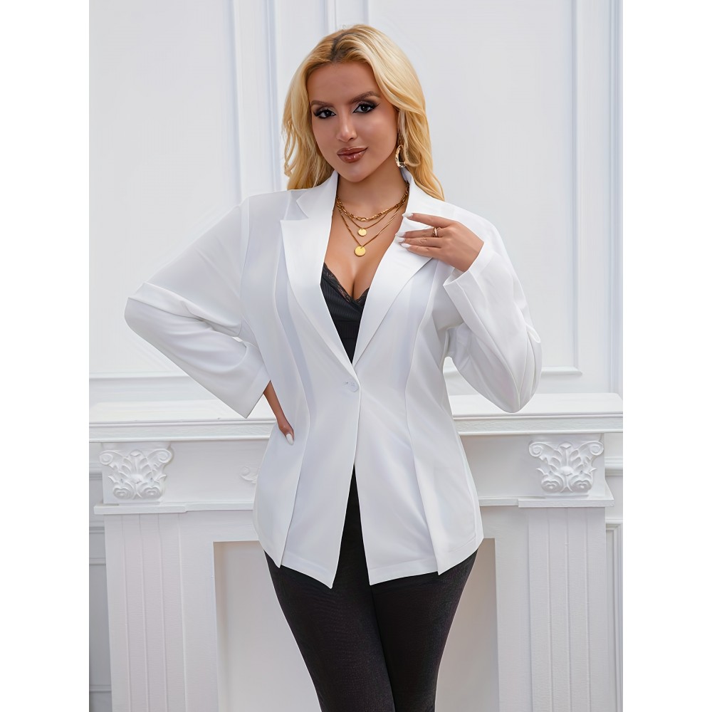 Plus Size, 's Plus Size Elegant White Blazer Jacket - Collar Structured Tailored Suit Coat, Machine Washable Large Business Coat for Professional Workwear, Weddings & Formal Events (No Stretch, Spring/Fall)