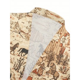 Plus Size, Women's fashion exquisite printed long-sleeved mandarin collar suit jacket, polyester suit fabric, soft lining, fake pockets, suitable for both casual and professional stylish and generous.