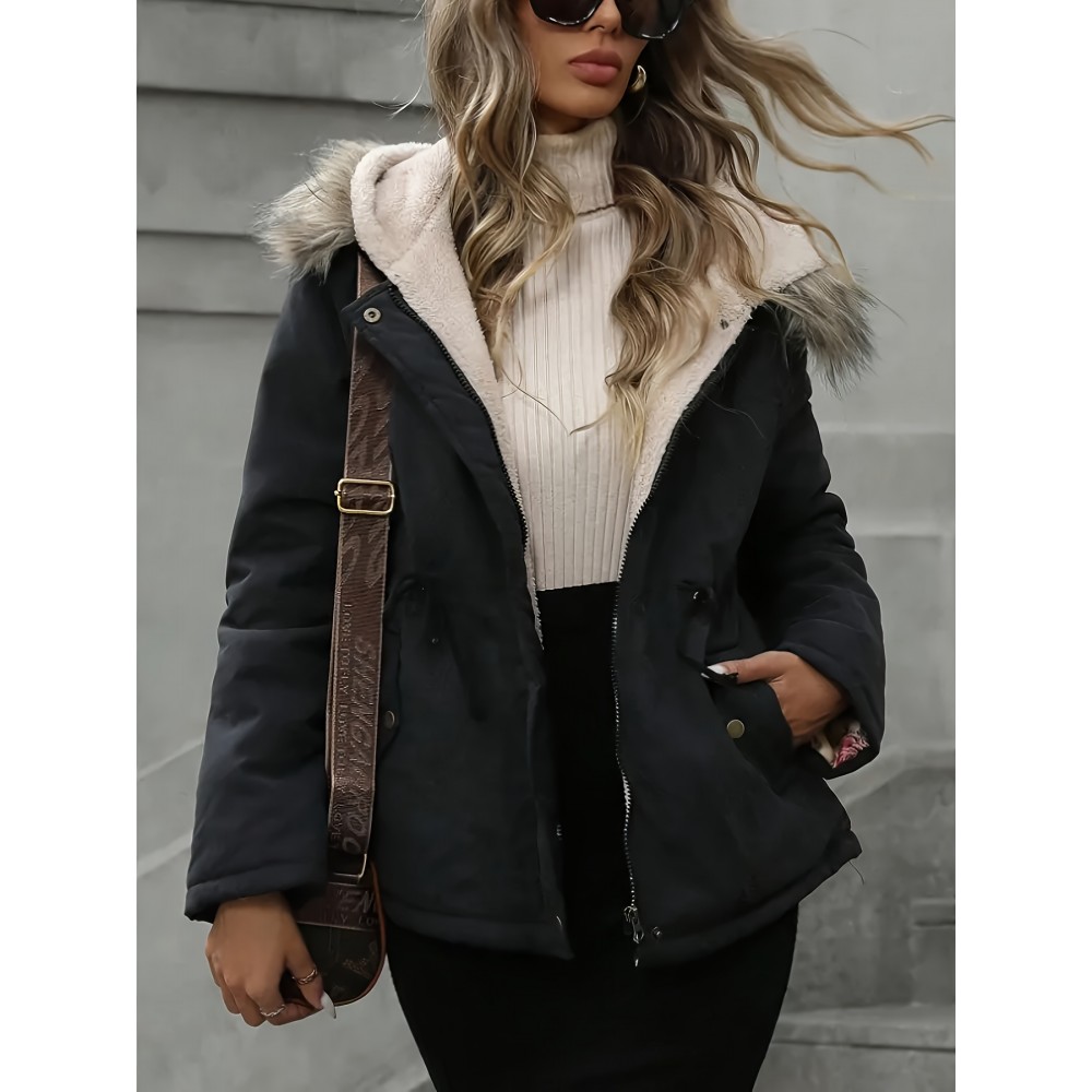 Women's Plus Size Oversized Hooded Jacket with Pockets - Warm Winter Coat, Machine Washable Casual Sports Outerwear, Solid Color Long Sleeve Zip-Free Design for Fall & Winter, Versatile for Everyday & Special Occasions