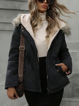 Women's Plus Size Oversized Hooded Jacket with Pockets - Warm Winter Coat, Machine Washable Casual Sports Outerwear, Solid Color Long Sleeve Zip-Free Design for Fall & Winter, Versatile for Everyday & Special Occasions