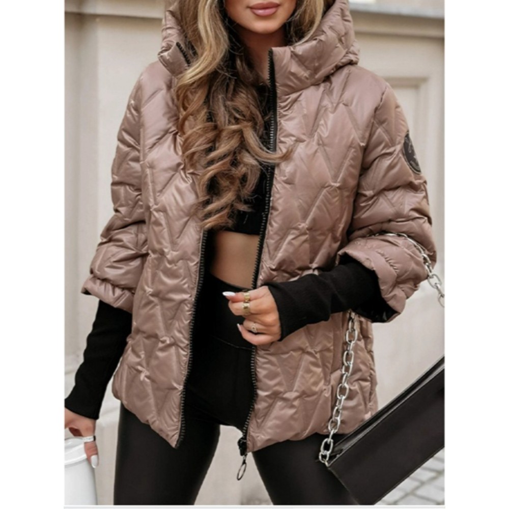 Women's Winter Warm Full-Zip Hooded Jacket - Loose Fit Long-Sleeve Zip-Up Coat with Pockets, Casual Outerwear for Cold Weather, Machine Washable Layering Piece for Jeans & Dresses (Solid Color)