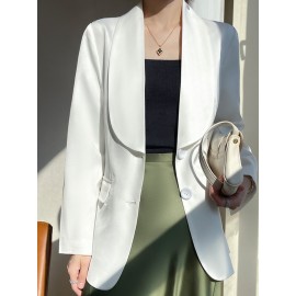 Plus Size - Women'S Luxury -Like Satin Loose-Fitting Suit Jacket - Thin Design Professional High-End Tailored Blazer, Solid Color Elegant Office & Formal Wear, Spring/Autumn Versatile Outerwear for Business, Weddings, Semi-Formal Events - Women'S Fa